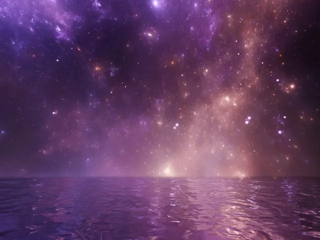 Nebula skies over open water