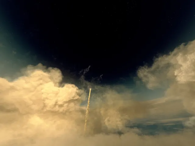 Saturn V climbing through the clouds